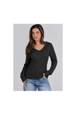 Youknitwear You Riviera %100 Pamuk V Yaka Kadın Kazak Siyah V