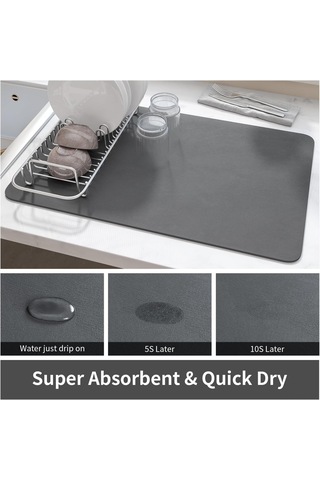 Fosenze Kahve Fincanı Tabak Altlığı - Süper Emici Pu Yüzeyli Mutfak Tezgahı Matı - Kaymazsız Lastik Tabanlı - Siyah Gri - 30,5x48,3 Cm