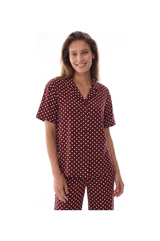 Penti Kahverengi Polka Dots Gömlek Pantolon Pijama Takımı Bn89