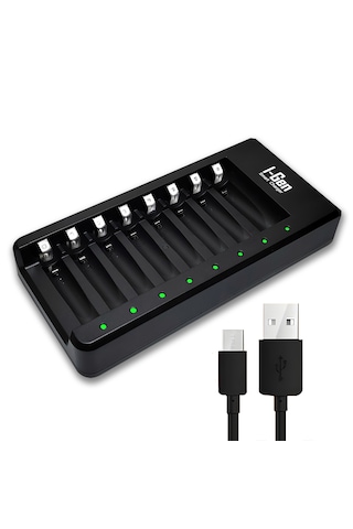 I-Gen G800 8'li Pil Şarj Aleti AA/AAA Kalem Pil Uyumlu Type-C Giriş Akıllı Hızlı Pil Şarj Cihazı