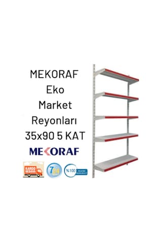 Mekoraf Market Raf Sistemi 2 Metre 90Cm En Derilik 35Cm 5 Katlı Beyaz Mekoraf Market Raf Sistemi 2 Metre 90Cm En Derilik 35Cm 5 Katlı Beyaz