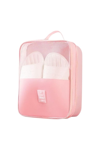 Su Geçirmez Saklama Çantası Tekerlekli Kutu Aksesuarları Bavul Düzenleyiciler Taşınabilir Ayakkabı Çantası Ev Pembe