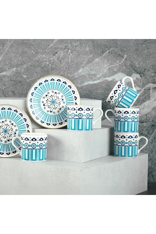 Aryıldız Castello 12 Parça 6 Kişilik Kahve Fincan Takımı 90 Ml Mavi - Beyaz
