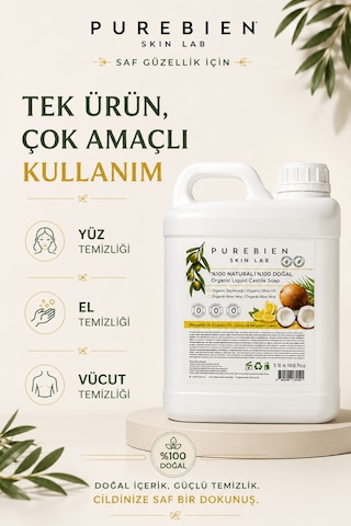 %100 Doğal Kastil Sıvı Sabun 5lt - Yoğun Nemlendirici Etki - Ekonomik Boy