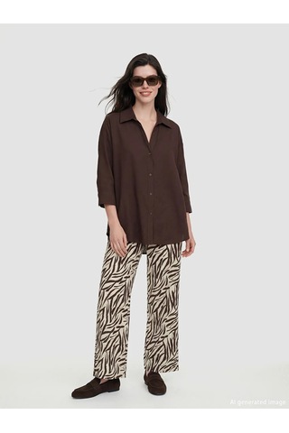 Lc Waikiki Kahverengi Oversize Kadın Gömlek