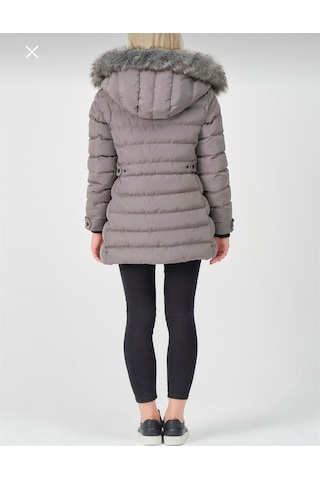 Kadın Vizon Kürklü Çıkarılabilir Kapüşonlu Su Geçirmez Uzun Şişme
