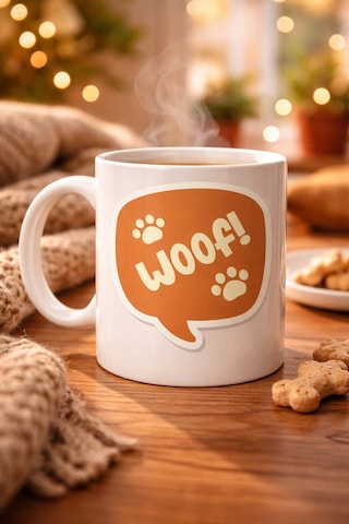 Hemengo Woof Köpek Temalı Porselen Kupa Model 54 Sevimli Patili Tasarım, Kahve & Çay Kupası, Hayvanseverlere Diğer