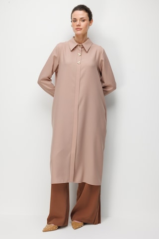 Esswaap Sim Detaylı İri Düğmeli Fermuar Kapamalı Tunik Camel Camel