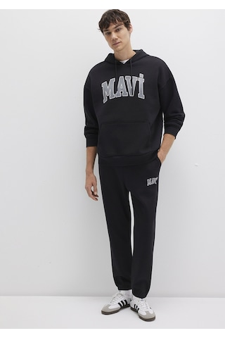 Mavi 067149-902 Mavi Logo Baskılı Kapüşonlu Sweatshirt - Siyah