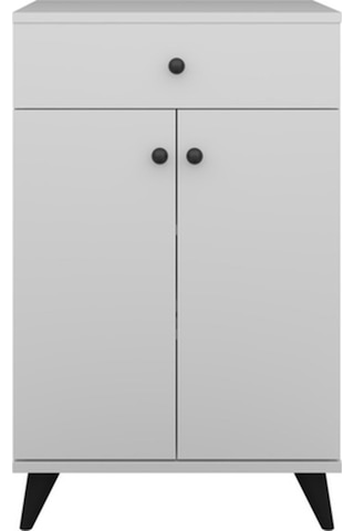 Simple Çok Amaçlı Dolap 2 Raflı Tek Çekmeceli 2 Kapaklı 60x44x96 Beyaz Beyaz