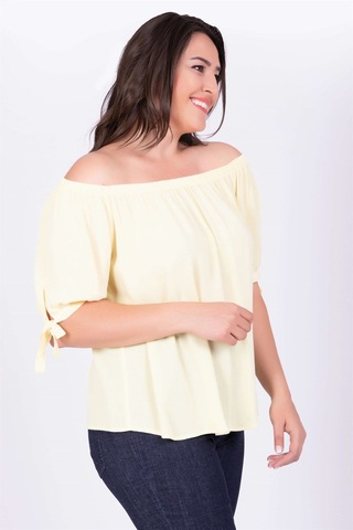 Myline Yakası Lastikli Kolları Bağcıklı Bluz-557 Sarı