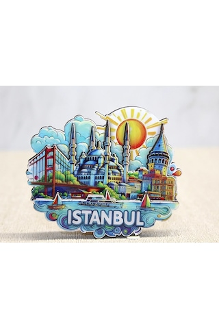 Magnet Katmanlı Şık Şehir Silüeti Tasarım Üç Boyut Buzdolabı Hediyelik Ahşap İstanbul Temalı Magnet