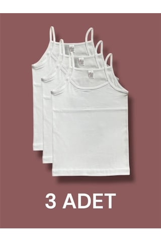 Yüksek Kalite İnce Askılı Kız Çocuk Pamuklu Ribana Atlet 3'lü Paket Beyaz