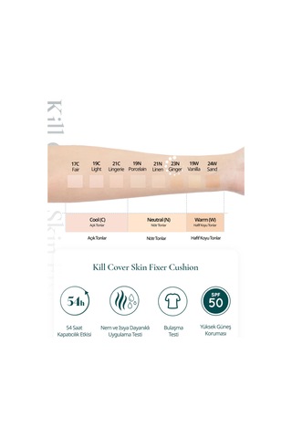 Kalıcı, Mat Cushion Fondöten Clıo Kill Cover Skin Fixer Cushion + Refill 23n Ginger Spf50+ Pa+++ 23