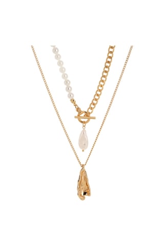 Chavin 2 Katmanlı Yapay Incil Gold Alloy Kadın Zincir Kolye En22 Altın