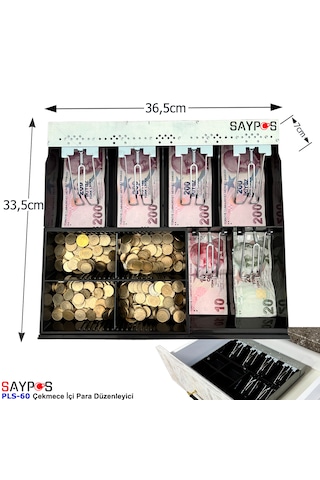 6 Banknot 4 Madeni Para Gözlü Gizli Evrak Hazneli Plastik Çekmece İçi Para Düzenleyici 36,5x33,5x7cm