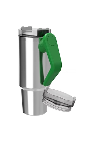 Geeksen 304 Paslanmaz Çelik Buzluk Bardak, 8 Saat Isı/36 Saat Soğuk Saklama, Döner Saplı Taşınabilir, 900ml Gümüş Siyah