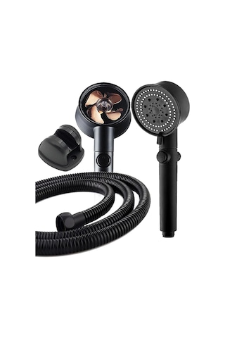 3'lü Set Siyah 5 Fonksiyonlu Turbo Jet Pervaneli Duş Başlığı Örgülü Hortum Ve Askı Beyaz Krom Diğer