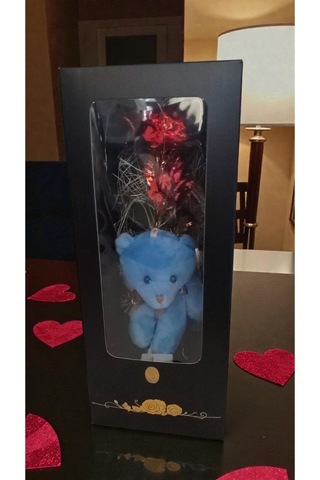 Sevgililer Gününe Özel Lüks Ayıcıklı Ledli Sonsuzluk Güllü Kutulu Boyut:28cm