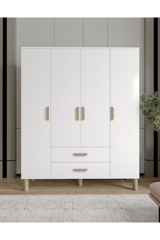 Afilli Güneş 4 Kapaklı 2 Çekmeceli Tamamı Mdf Gardrop Beyaz