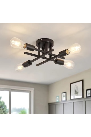 Dashanshop Siyah Vintage Demir Avize E27 E26 Ampul Aplikli Yatak Odası Salon Koridor Siyah