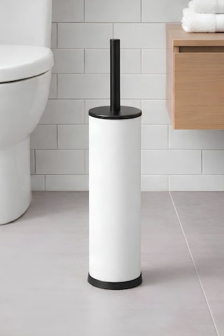 Sas Haus Metal Tuvalet Fırçası - Modern Banyo Klozet Fırça Takımı - Kapaklı Tasarım Titan Beyaz 7000 Beyaz