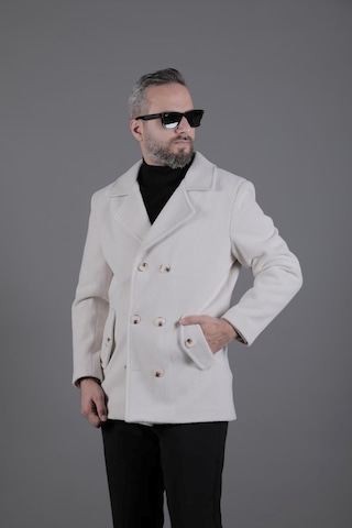 Ohepmoda Desenli Kruvaze Erkek Kaşe Kaban Bej