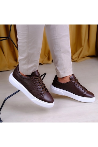 Twingold Kişiselleştirilebilir Kalın Ortopedik Tabanlı %100 Deri Sneaker Spor Ayakkabı - Kahverengi Kahverengi