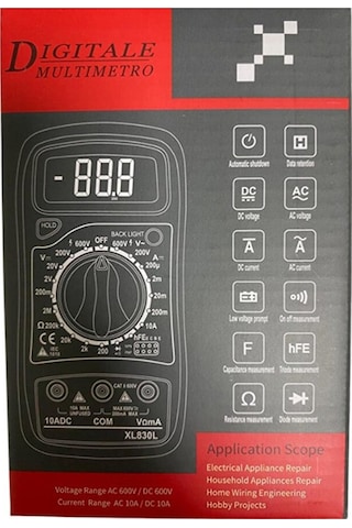 Zauss XL830L Dijital Multimetre Led Ekran Avometre Mini Ölçü Aleti + 9V Pil
