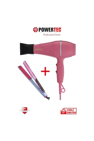 Powertec TR-501 Profesyonel Saç Kurutma Makines Pembe + TR-2830 Iontech Saç Düzleştirici