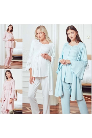 Bone Club 4802 Pudra Hamile Lohusa Pijama Sabahlık Takım