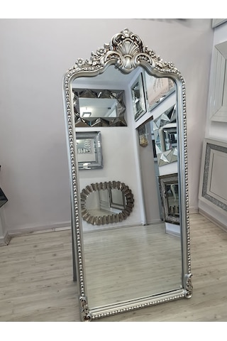 Ayna Denizi Princess Silver Model Gümüş Renk Dekoratif Ayaklı Boy Aynası Gümüş