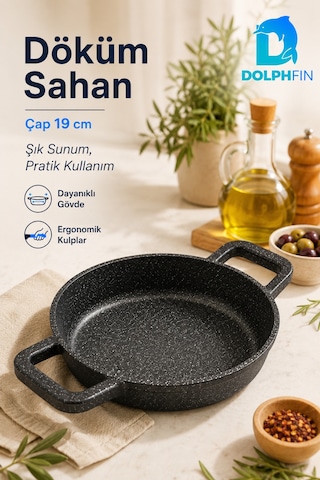 19 Cm Çift Kulplu Döküm Sahan Granit Görünümlü Pişirme Ve Servis Tavası Siyah