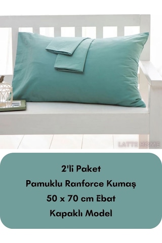 Mint Renkli Ranforce Pamuklu Kumaş Kapaklı Yastık Kılıfı 2'li Pak