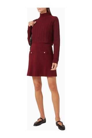 Maje Ritorsa Wool - Blend Sweater Dress, Yüksek Yaka Ve Çıkarılabilir Crop Katmanlı Bordo