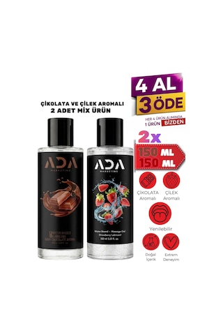 Yenilebilir Kayganlaştırıcı Jel 150 Ml Çilek Çikolata Aromalı 2li Set Anal Uyumlu