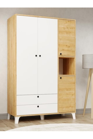 Kuzeylife 4 Kapaklı 6 Raflı Ekstra Derin Gardrop-52 Cm Derinlik Beyaz