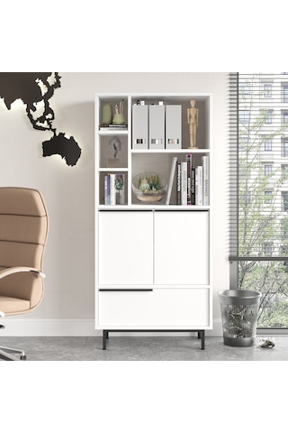 Yurudesign Ocean Ofis Klasör Dolabı Kitaplık 3 Kapaklı Metal Ayaklı Beyaz On9b-w Beyaz