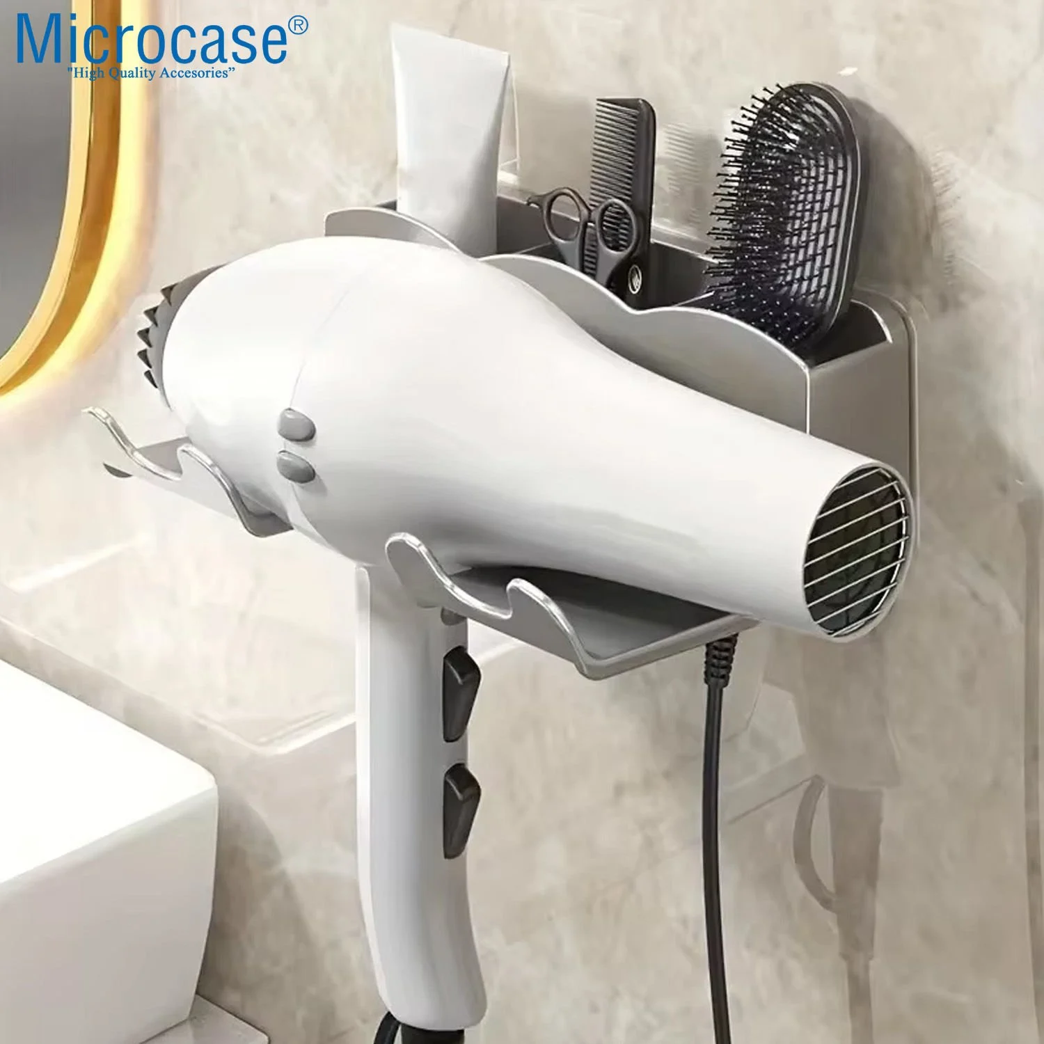 Microcase Saç Kurutma Makinası Ve Banyo Malzemeleri İçin Düzenleyici Askılık - Al5053 Beyaz