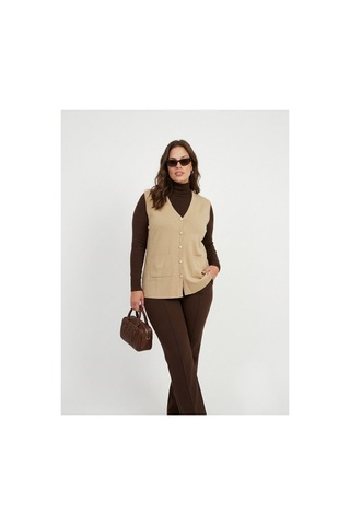 Onno Style Women Cebi Kelebek Taşlı Çelik Örgü Klasik Triko Yelek Krem