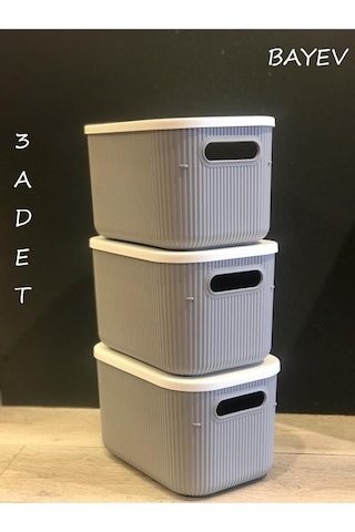 Bayev 3 Adet Storage 6lt Gri Çok Amaçlı Dolap Içi Düzenleyici Kapaklı Kutu, Dekoratif Saklama Kutusu Çok Renkli
