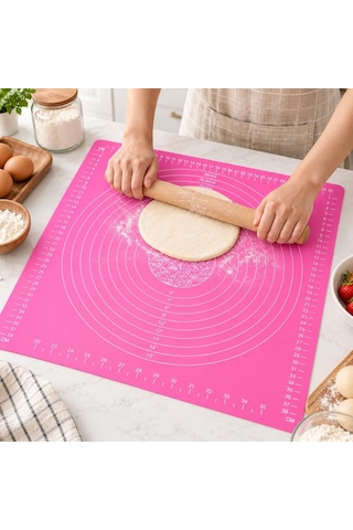 Tr 40x50 Cm Cm Silikon Hamur Açma Matı, Ölçü Çizgili Ve Dairesel Kılavuzlu Büyük Boy Pasta, Pizza, Kurabiye Ve