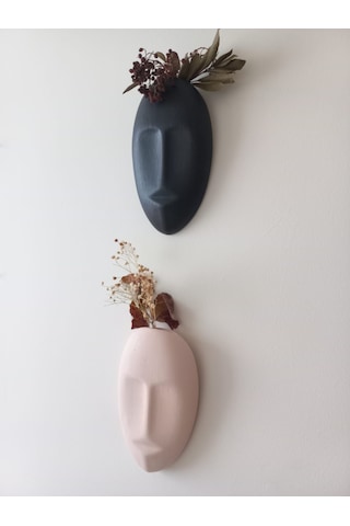 Dekoratif 2'li Yüz Duvar Vazosu, Duvar Süsü ,heykel Aksesuar Siyah Bej