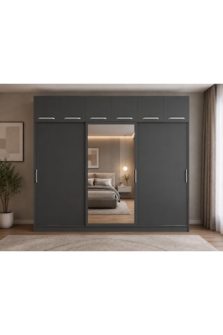 Luma Tamamı Mdf Sürgü Kapaklı Dolap Gardırop Yüklüklü Füme 240 Cm