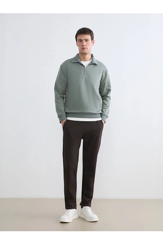 Lc Waikiki Mavi Polo Yaka Yarım Fermuarlı Erkek Sweatshirt