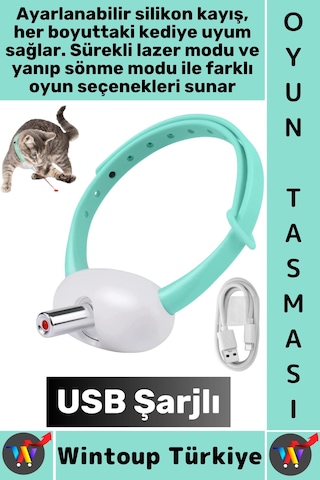 Tasma Esnek Kafa Açılı Ayarlanabilir Silikon Kayış 2 Modlu Şarjlı Otomatik Lazer Kedi Oyun Tasması