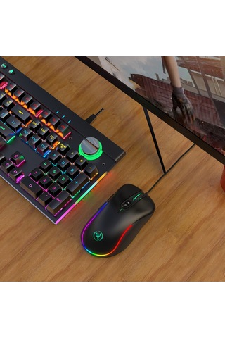 Monyee V500+j300 Kablolu Tek Elle Oyun Klavye Ve Mouse Seti - Rgb Işık Modları, 35 Tuşlu, 6400 Dpı, Çoklu Platform Uyumlu Diğer