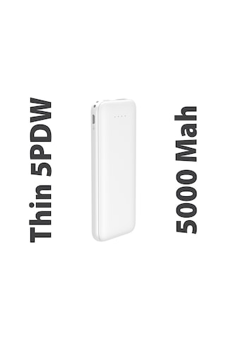 Thin 5b Slim Ultra İnce 5000mah Powerbank Taşınabilir Şarj Cijhazı Type-c / Usb / Total Output 2.1a Max Beyaz BEYAZ