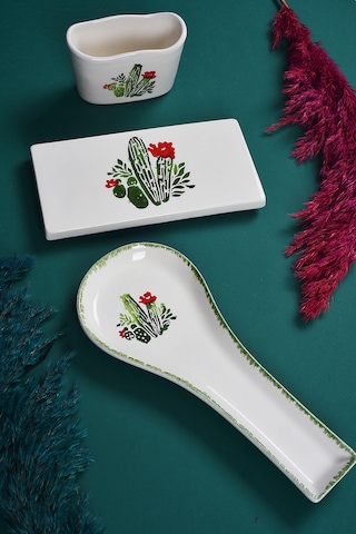 Piatti Naturali 3 Lü Mutfak Seti Kaktüs Kaşık Altlığı Süngerlik Yağdanlık