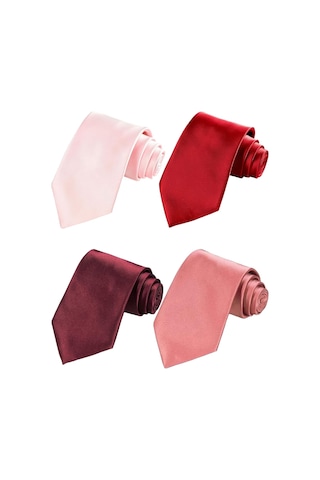 Tezzgelsin Saten Kravat 4'Lü Pembe - Kırmızı - Bordo - Gül Kurusu Çok Renkli